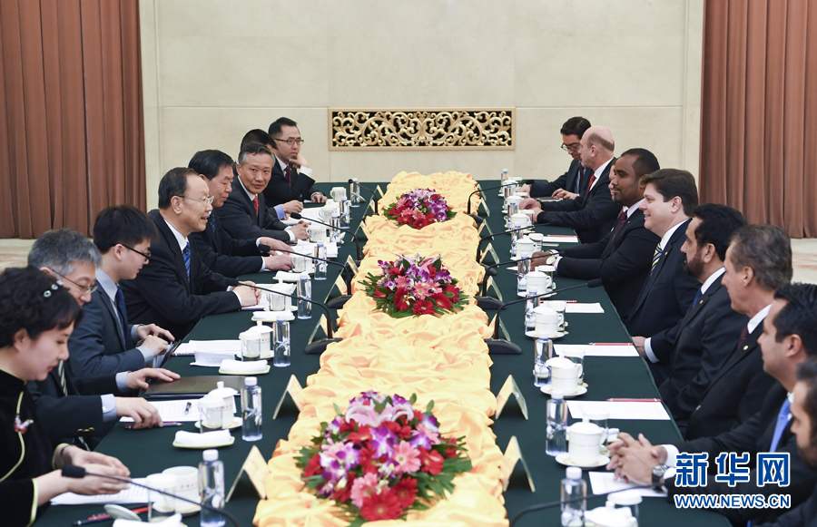 3月22日，中共中央書(shū)記處書(shū)記、全國(guó)政協(xié)副主席杜青林在北京會(huì)見(jiàn)巴西民主運(yùn)動(dòng)黨眾議院黨團(tuán)領(lǐng)袖羅西率領(lǐng)的該黨干部考察團(tuán)。 新華社記者張領(lǐng)攝