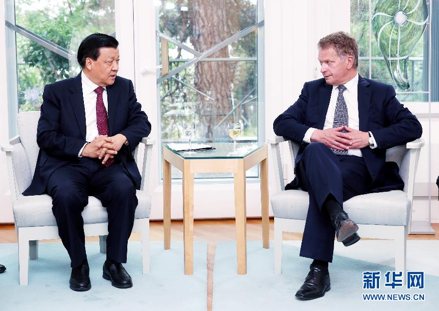 6月12日，中共中央政治局常委、中央書記處書記劉云山在赫爾辛基會見芬蘭總統(tǒng)尼尼斯特。 新華社記者姚大偉攝 