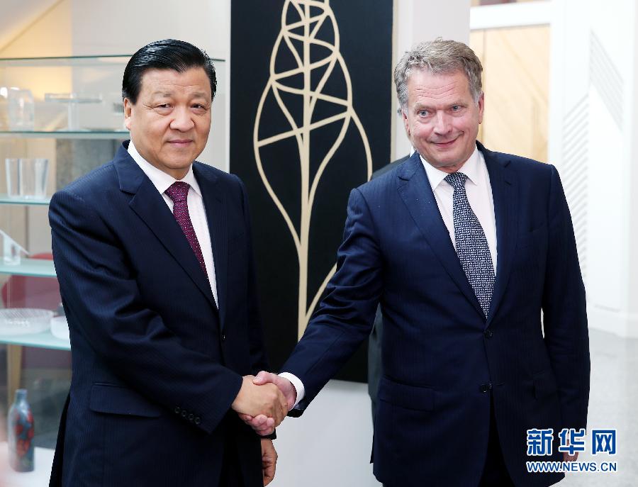 6月12日，中共中央政治局常委、中央書記處書記劉云山在赫爾辛基會見芬蘭總統(tǒng)尼尼斯特。 新華社記者姚大偉攝