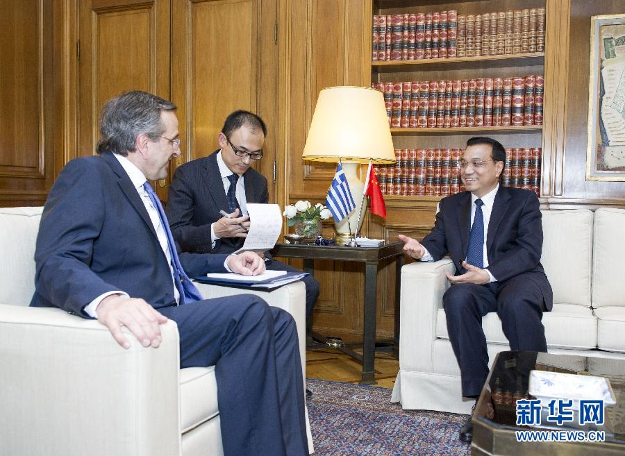 6月19日，國務院總理李克強在雅典同希臘總理薩馬拉斯舉行會談。新華社記者 王曄 攝