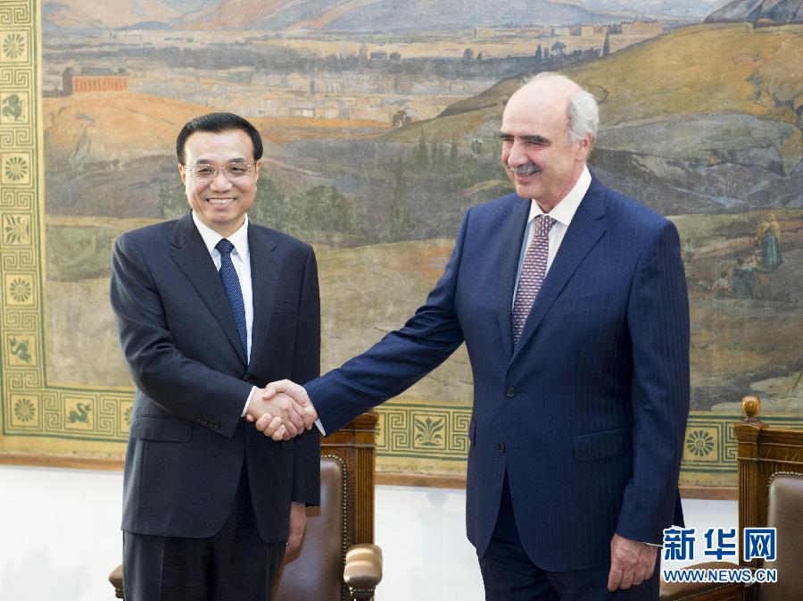 6月19日，國(guó)務(wù)院總理李克強(qiáng)在希臘議會(huì)大廈會(huì)見希臘議長(zhǎng)米馬拉基斯。新華社記者 王曄 攝