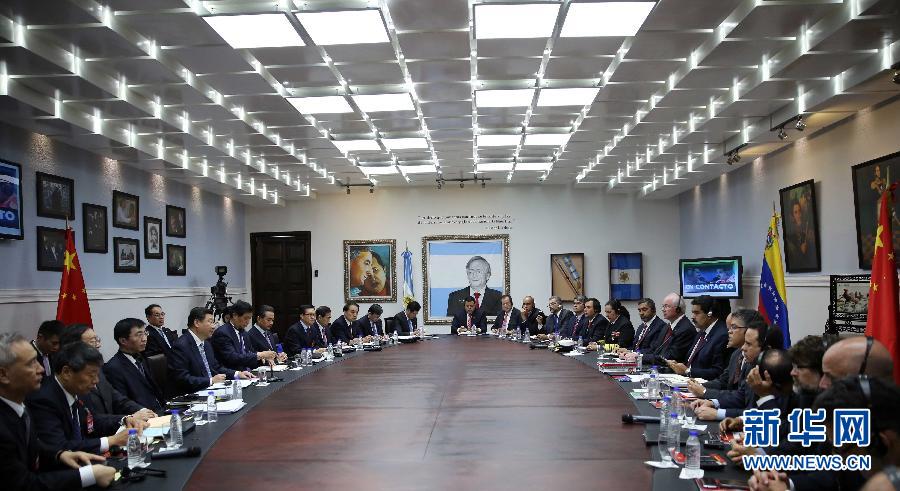 當?shù)貢r間7月20日，國家主席習近平在加拉加斯同委內(nèi)瑞拉總統(tǒng)馬杜羅舉行會談。 新華社記者蘭紅光攝 