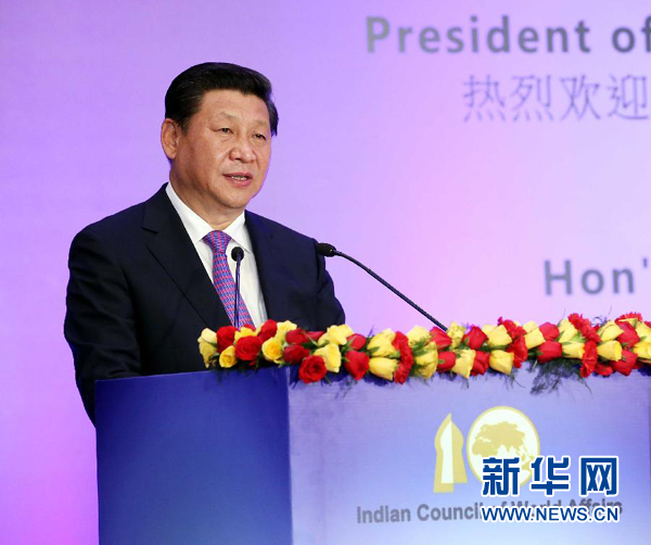 9月18日，國家主席習(xí)近平在印度世界事務(wù)委員會發(fā)表題為《攜手追尋民族復(fù)興之夢》的重要演講。 新華社記者 姚大偉 攝
