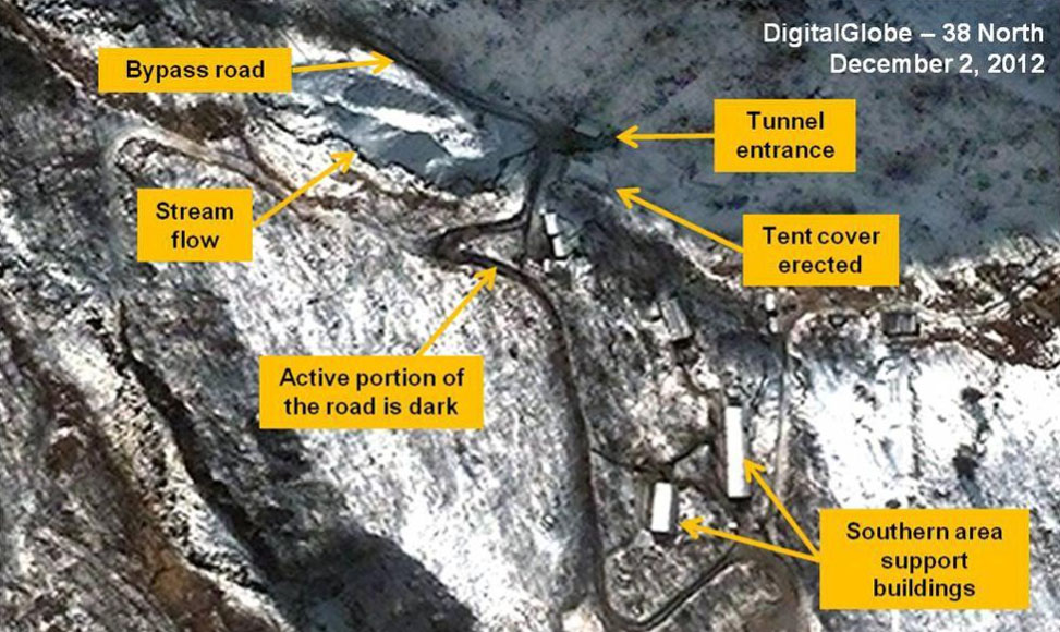 朝鮮豐溪里核試驗(yàn)場(chǎng)地區(qū)的交通線(xiàn)路圖